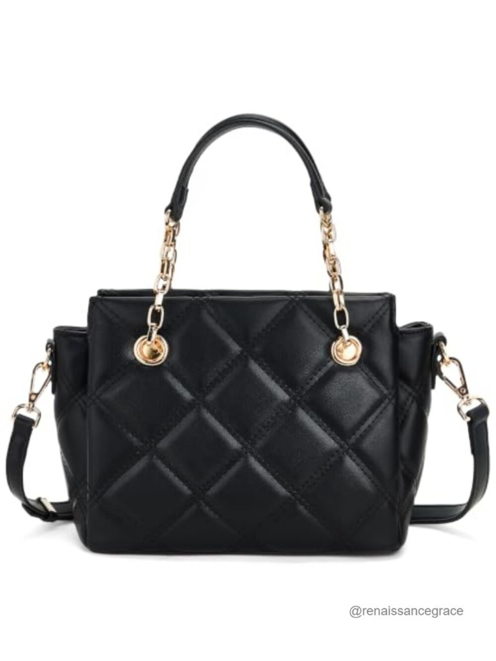 Vegan Leather Quilted Satchel Bag with Top Handle & Adjustable Strap